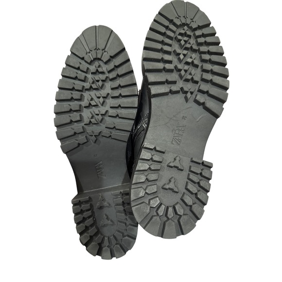 ZARA Black Leather Studded Combat Boots‎ Chunky Lug Sole Women Size 39 EU - Picture 8 of 9